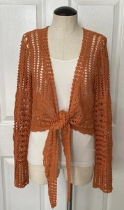 Cárdigan Karen Kane Crochet Suéter Encogido de hombros Naranja Corbata Frontal Hippie Boho Para Mujer’s M - Imagen 1 de 11