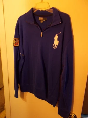New Mens Large Polo Ralph Lauren Big Pony Rugby Shirt 1/4 Zip Pullover Ski Patch - image 1 of 4