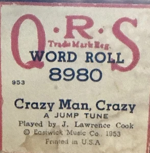 QRS player piano Word Roll  8980 crazy Man, Crazy A Jump Tune - Picture 1 of 4