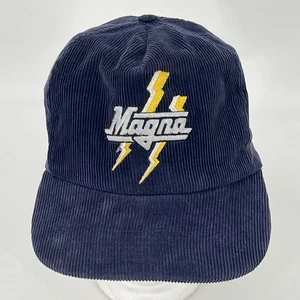 VTG 90s Magna Corduroy Hat - StrapBack Navy Blue Cotton Baseball Cap EUC - Picture 1 of 15