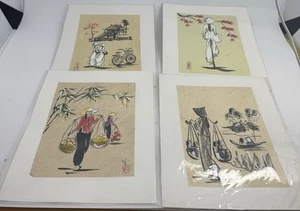Juego de 4 impresiones de papel de arroz vietnamita vintage escenas tradicionales de la vida del pueblo - Imagen 1 de 15
