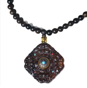 Pixiu Buddha Glück Anhänger Halskette 8mm*108 Vietnam Natürliches Agarholz Gebetsperle - Bild 1 von 5