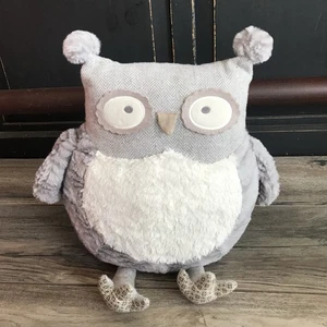 12” Pier One Imports Roxie Plush Owl Gray White Owl Stuffed Animal Throw Pillow - Picture 1 of 8