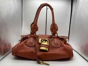 Chloe Paddington Handbag Shoulder Bag Red Orange Padlock Leather Key Auth 251010 - Picture 1 of 22