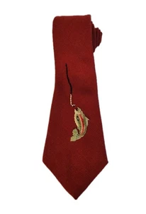 Vintage Neck Tie 1950s 1960s Embroidered Fishing Rockabilly  - Picture 1 of 5