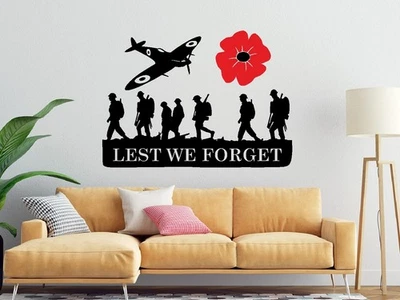 Lest We Forget Remembrance Day Stickers Poppy Soldier Patriotic Car Vinyl Quote - Image 1 of 4