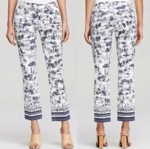 TORY BURCH Coastal Print Cropped Jeans Damen 27 Weiß Blau Mid Rise Slim - Bild 1 von 13