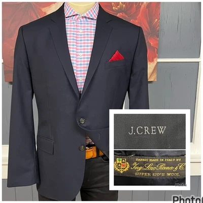 J Crew Loro Piana Traje Top Blazer Chaqueta Abrigo Deportivo Para Hombres 44R Calce Ajustado Lana Azul Marino Foto 1 de 4