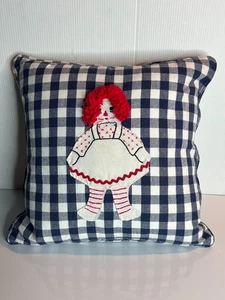 NEW Blue White Gingham Check Plaid Farmhouse Doll Throw Pillow Raggedy Ann 18x18 - Picture 1 of 4