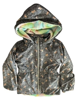 Chaqueta con Capucha Penelope Mack Niñas Talla 10 Gris Estampado Unicornio Arco Iris Forrada de Vellón Foto 1 de 4