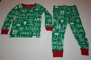 NEW Carter's 2 Piece PJs Girls Boys Holiday Green White Pajamas 4 8 10 12 14 yr - Picture 1 of 2