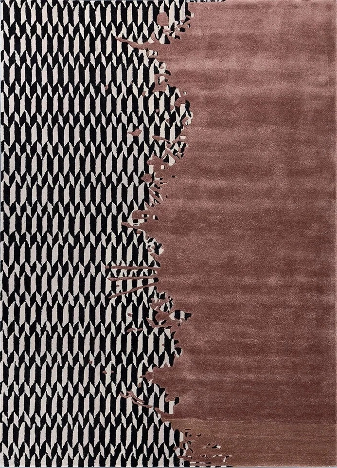 Hand Tufted Modern Burnt Black/White Premium Quality 100 % NZ Wool Area Rug - Image 1 of 4