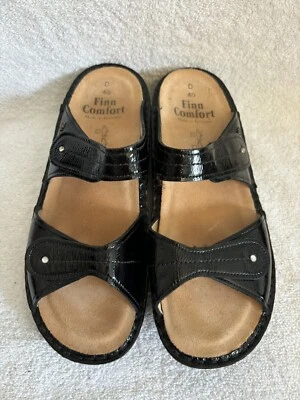 FINN COMFORT Catalina 漆皮舒适拖鞋凉鞋 EU 40 US 10 黑色 — 第 1/4 张图片