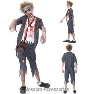 CK792 Zombie School Boy Halloween Walk Dead Child Fancy Dress Up Costume Bloody