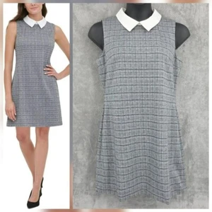 Tommy Hilfiger kariertes Etuikleid 14 schwarz weiß Kragen Preppy Gossip Girl neu - Bild 1 von 13