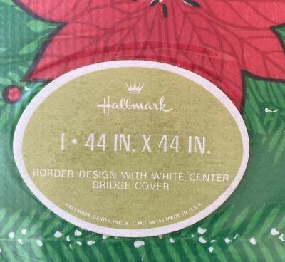 复古两个 Hallmark Poinsettia 圣诞纸桌布假日桥套 — 第 1/4 张图片