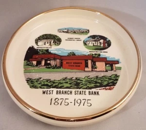 Key, Coin Dish Ashtray West Branch Iowa State Bank 1975 Hoover Quaker 6.5" - Picture 1 of 3
