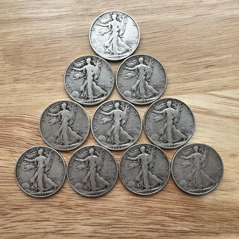 Lot of 10 1937 Walking Liberty Silver Half Dollars - All Three Mints! Cover