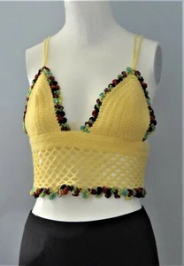New Handmade Crochet Yellow Size 30 (S) Boho Bra Beachwear Crop Top Blouse - Picture 1 of 6