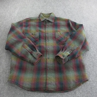 Gap CPO Shirt Jacket Mens Medium Green Red Plaid Quilted Lined Button Front - Image 1 of 4