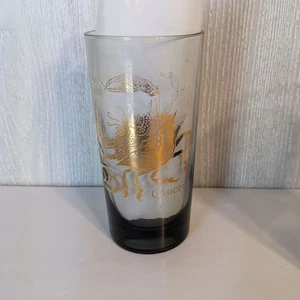 Bicchiere vetro zodiacale cancro oro palla alta 5 1/2" segno astrologico il granchio usato in ottime condizioni - Foto 1 di 5