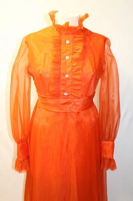 VESTIDO MANGA LARGA DE GASA METALIZADA NARANJA HECHO A MEDIDA AÑOS 60, VESTIDO DE BAILE, PROM Foto 1 de 4