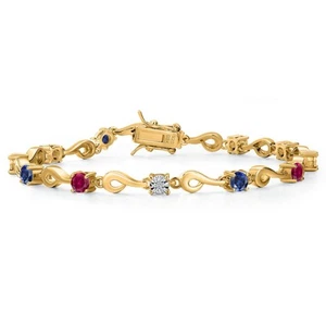 18K Yellow Gold Plated Silver Created Ruby Created Sapphire and White Lab Grown - Picture 1 of 6