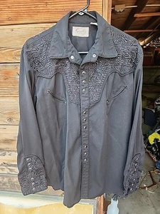 SCULLY MEN'S WESTERN BLACK EMBROIDERED PEARL SNAP SHIRT..MEDIUM - Picture 1 of 5