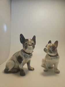 Pair Of Vintage French Bulldog Figurine Ceramic Brown And White - Picture 1 of 6