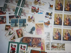 Lot of Christmas Postage Stamps Vintage Unused Stamps $15 Face Value - Picture 1 of 3