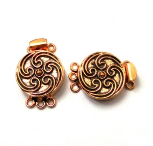 2 Pcs 27X20X8mm Multi Strand Round Bali Box Clasp Three Strand Antique Copper - Picture 1 of 1