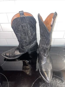 Vintage Nocona Men's Size 10.5 Black Leather Western Cowboy Boots, - Picture 1 of 10