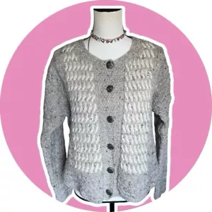 Cárdigan Suéter Gris Crema Talla L Vintage Carraig Donn Aran Lana Mujer Pescador - Imagen 1 de 10