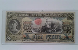 Messico Banco Nacional 10 pesos 1906 banconota grande circolata - Foto 1 di 6