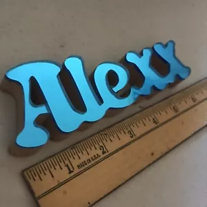 ALEXX Name ALEX with 2 Xs Carved Wood Reflective Blue Wooden Word Desktop Decor - Picture 1 of 5