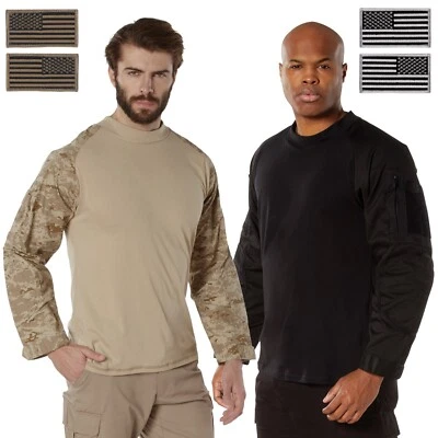 Rothco Mens Cotton Blend Tactical Airsoft Combat Shirt & 2 Free USA Flag Patches