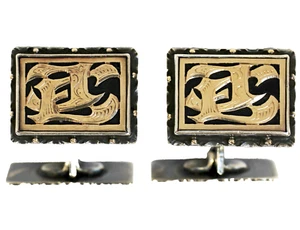2 Herren Manschettenknöpfe Silber teilvergoldet Onyx Initialen J E um 1880/1890 - Bild 1 von 3