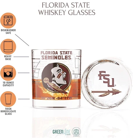 Fl State University Whiskey Glass Set (2 Low Ball Glasses) Cover