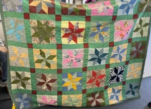 Beautiful Antique Vintage Patchwork 8 Point Star Clusters Quilt 70”x 88” - Picture 1 of 5