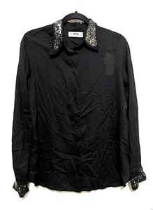 Diesel women button down shirt Black Long Sleeve Sequins Details Blouse Size S - Picture 1 of 12