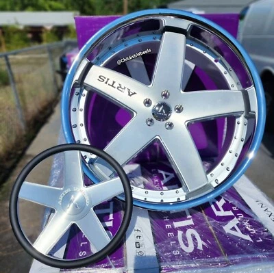 26" Inch Brushed Artis Booya 5x120 5x4.75 Wheels, Steering Wheel & Floating Caps Foto 1 de 2