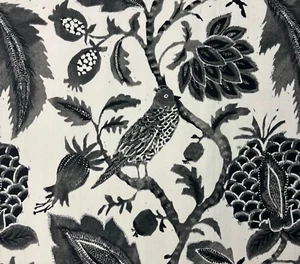RICHLOOM FLORAL EBONY BLACK LARGE NIGHTINGALE BIRD MULTIUSE FABRIC BY YARD 54"W - Picture 1 of 7