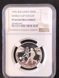 BULGARIA 1996 500 LEVA XVI FIFA WORLD CUP SOCCER NGC PF64 Ultra Cameo - Picture 1 of 4