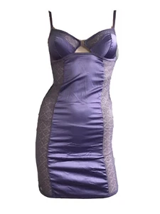 TOPSHOP SEXY MAUVE SATIN LACE MESH CHEMISE NIGHTIE LINGERIE UK 8 EU 36 S BNWT - Picture 1 of 10