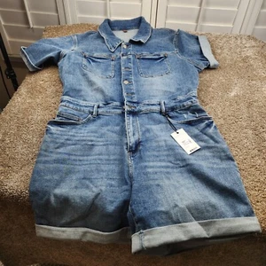 Pagliaccetto Judy blu vita alta manica corta denim 2XL nuovo con etichette estivo boho - Foto 1 di 8