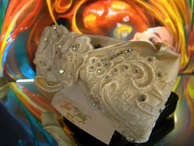 Kirks Folly Barrette LARGE ivory CRYSTAL LACE BRIDAL COMMUNION  BOW RB4 usa made - Image 1 of 3