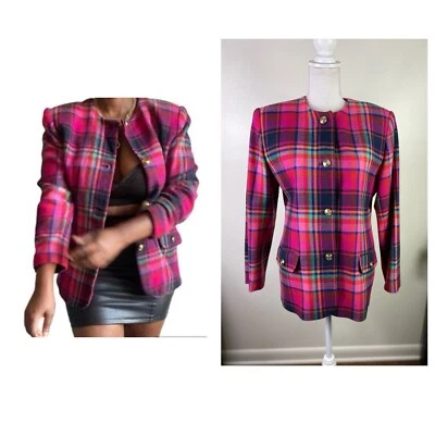 Lord & Taylor Mujer Vintage Cuadros Lana Blazer Bolsillos Talla 6 Petite Multicolor Foto 1 de 4