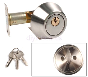 Silver Cylinder Deadbolt Door Lock Security Home Entry Handle Set with 3 keys - Picture 1 of 12