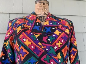 Vintage Suzelle Abstract Pop Art To Wear Silk Jacket Blazer B 41 - Picture 1 of 14
