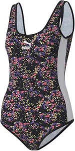 Puma Women's AOP Body One Piece Swimsuit Multi Color Black Multi Large - Picture 1 of 2